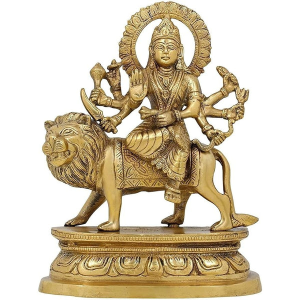 India Durga Brass Idol Sculpture Statue 6.3 inches Mandir Setting