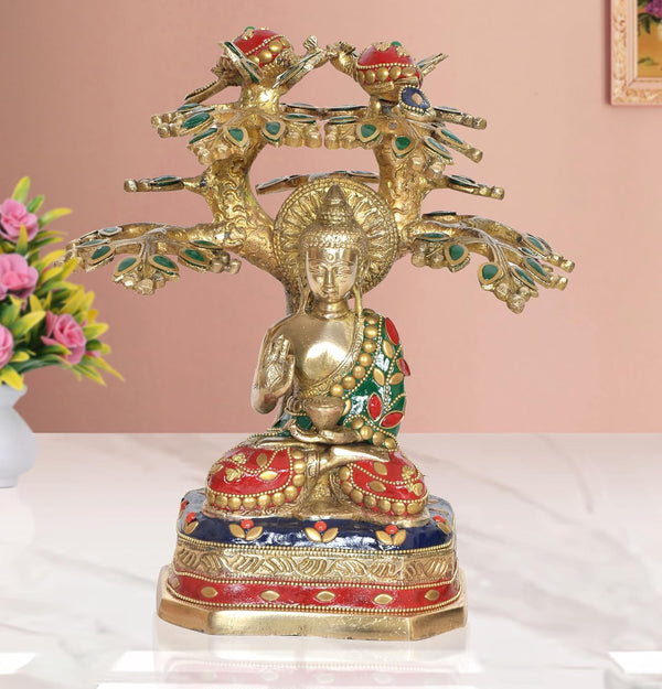 Brass Buddha Tree Decorative Showpiece Buddha Tree Home Decor Office Table Item Height 9 Inch Mandir Setting