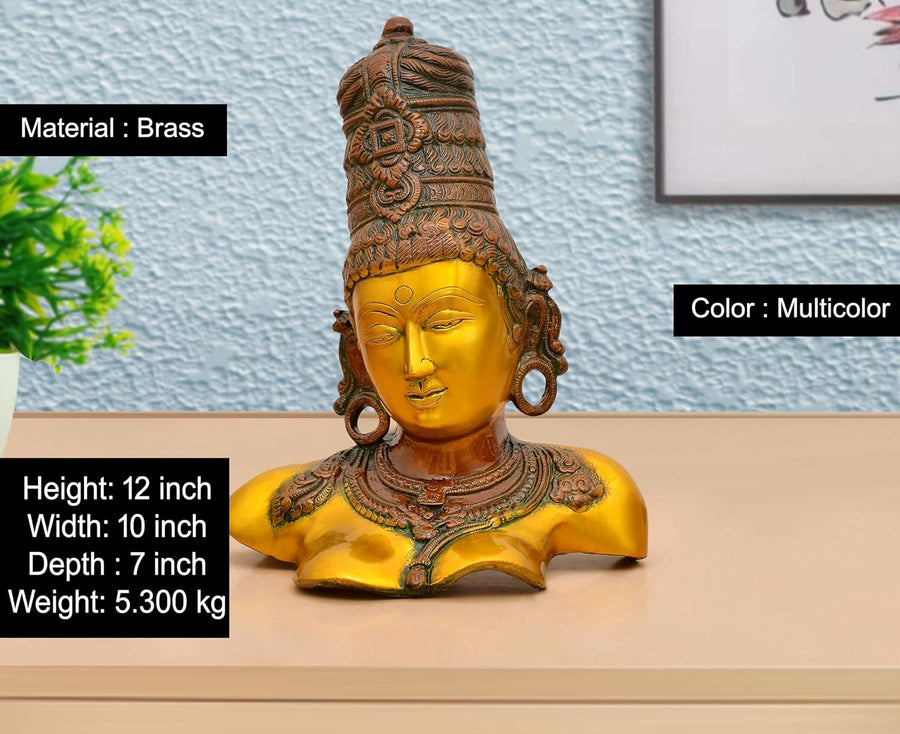 Brass Goddess Parvati Bust Statue (Height 12 Inch) Craft Detail