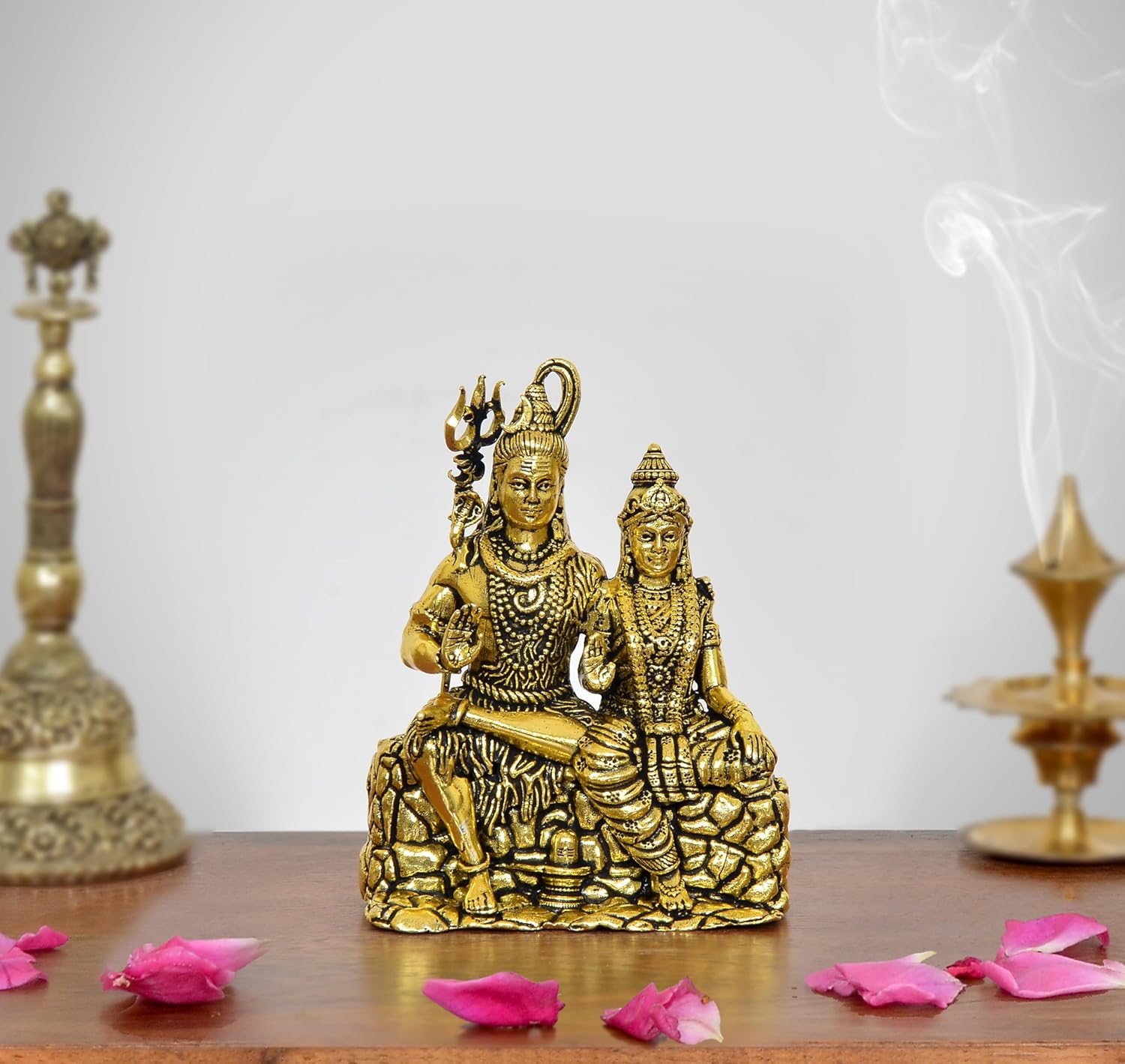 Superfine Brass Shiva and Parvati Maa idol Golden (Height 3.5 Inch)