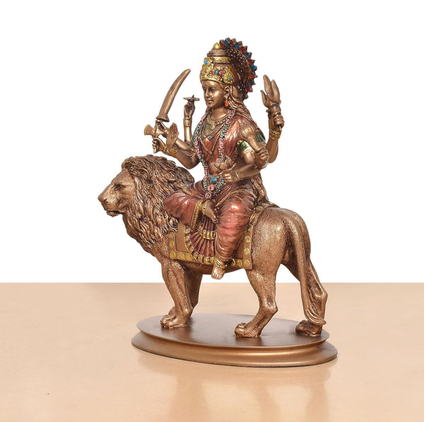 Resin Durga Maa with Lion Idol (Height: 10 Inch) Study Setting