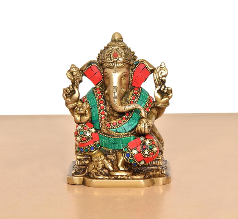 Brass Handcrafted Ganesh Murti Showpiece (Height 6 Inch)