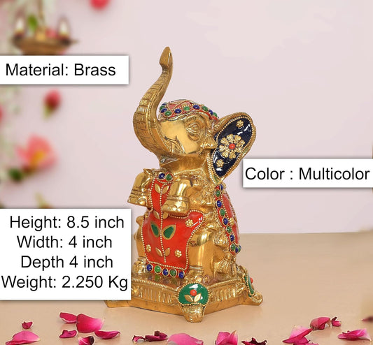Brass Elephant Figurine (Height : 8.5 Inch)