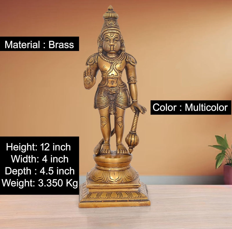 Brass Hanuman Ji Standing Statue (Height 12 Inch)