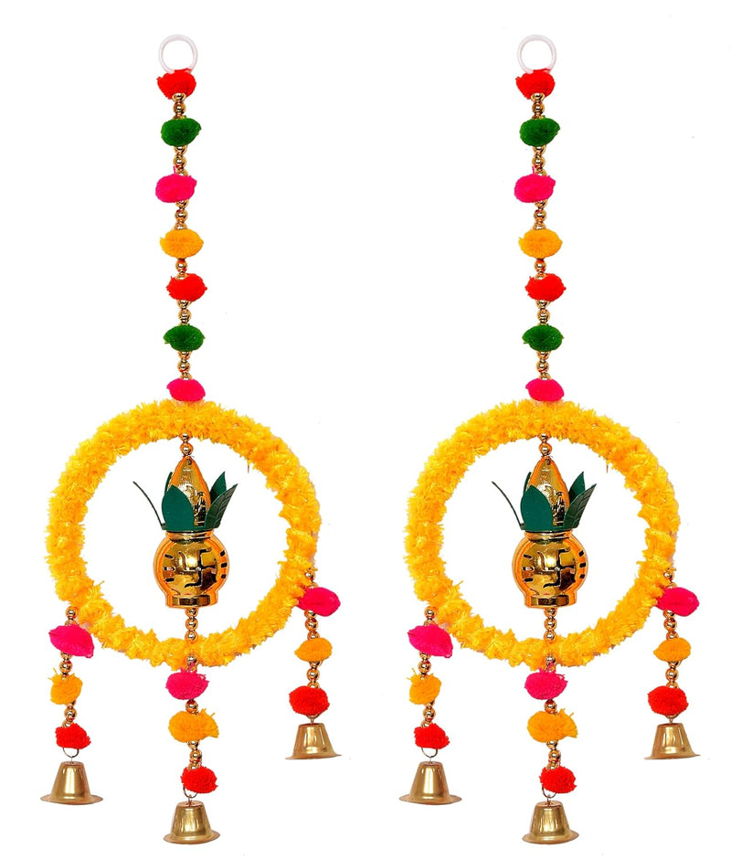 Kalash for Door Entrance with Bells Door Hangings Pair for Home Decor Diwali Decor Diwali Home Decoration Door Hangings for Entrace Door (Height: 16 Inch)