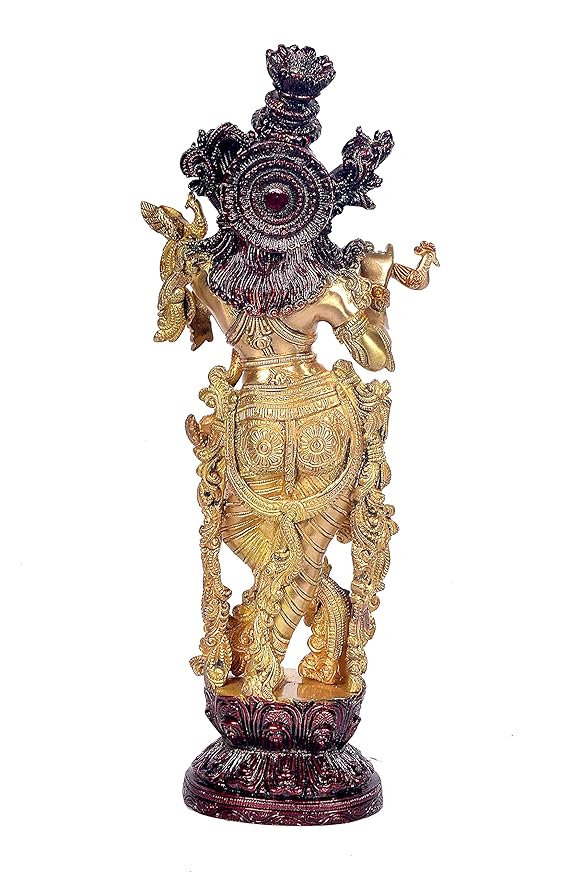 Brass Lord Krishna Playing Flute Idol (Height: 14 Inches)