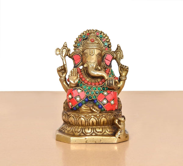 Brass Ganesha Statue (Height 6 Inch) Study Setting
