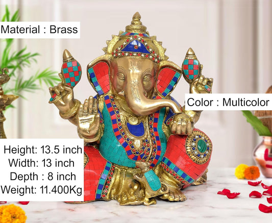 Brass Ganpati Bappa Murti (Height: 13.5 inch)