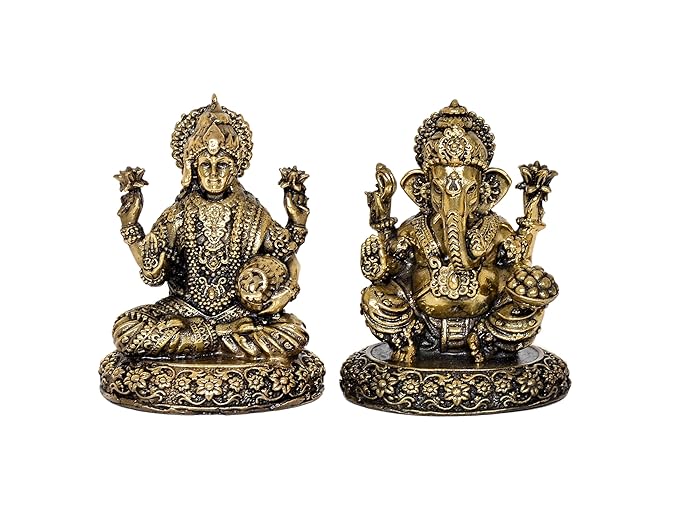 Superfine Brass Sitting Lakshmi Ganesh Idol Statue Murti for Diwali Pooja, Height : 3 inch Craft Detail