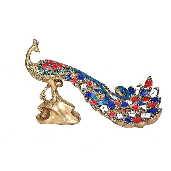 Brass Peacock Handmade Showpiece (Height: 7 Inches) Mandir Setting