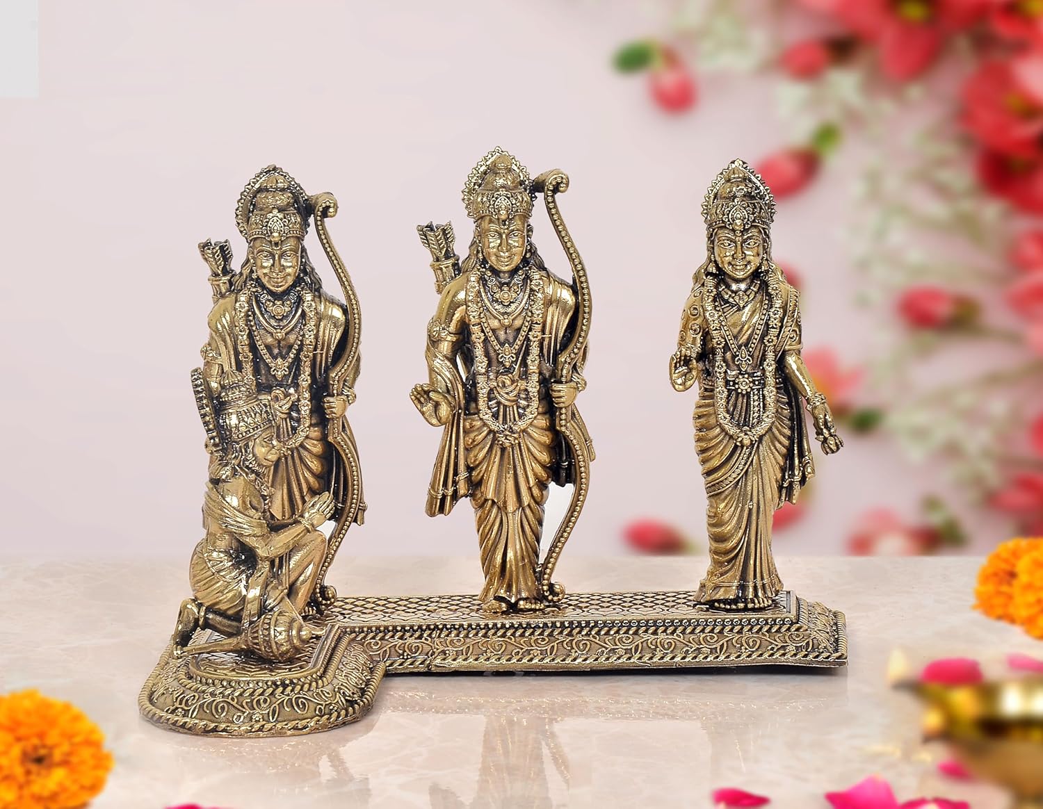 Superfine Brass Ram Darbar with Sita Lakshman Hanuman Bronze Finish Statue, for Home Decor Pooja Mandir (Height 6 inch)