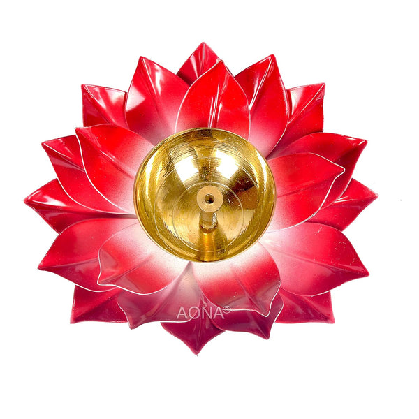 Metal Lotus Diya for Pooja Oil Lamp (Pink, Height : 1.5 Inches) Study Setting