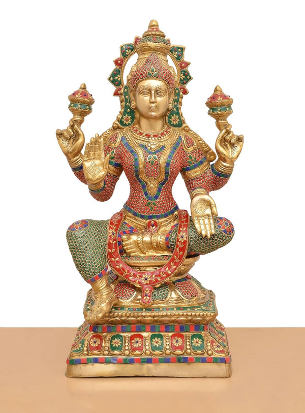 Brass Goddess Big Size Lakshmi Idol (Height: 29 Inch) Study Setting