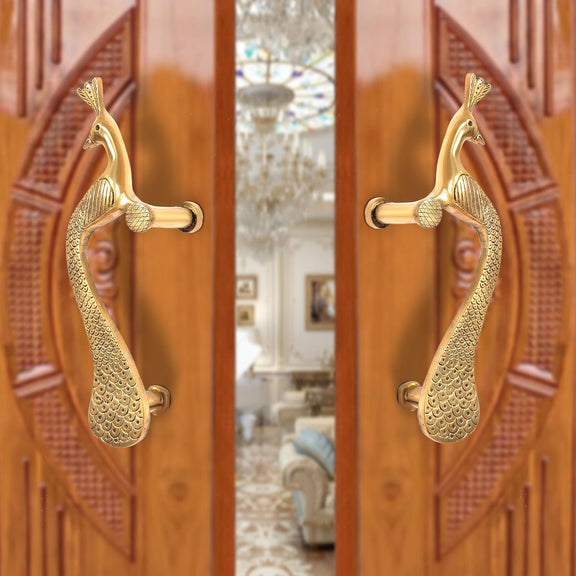 AONA Brass Peacock Design Door Handle Pair (Pack of 2)