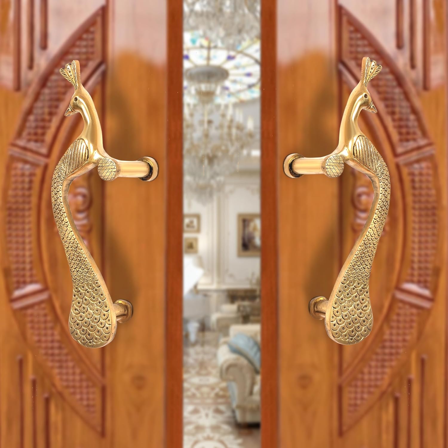 AONA Brass Peacock Design Door Handle Pair (Pack of 2)