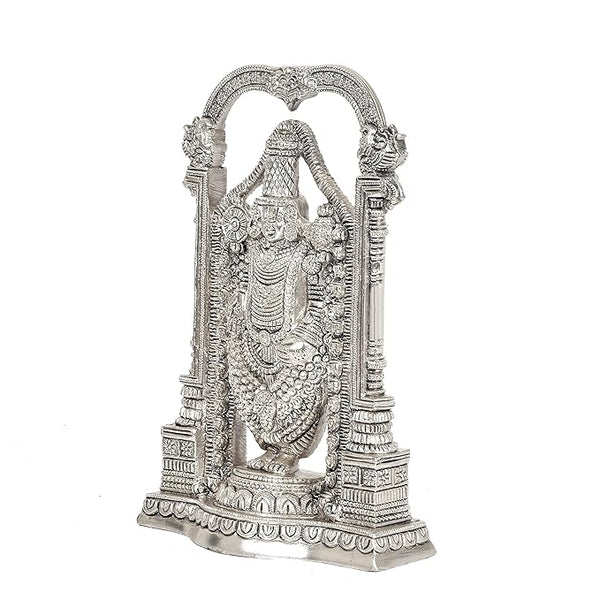 Brass Tirupati Balaji Idol for Pooja Room in Silver Colour (Height: 8 inches Study Setting