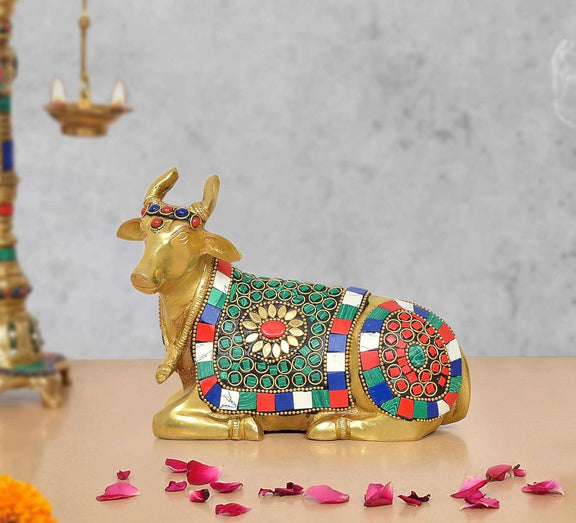 Brass Shiva Seated Nandi (Height: 5.5 Inch)