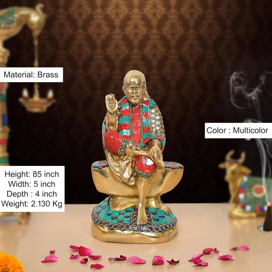 Brass Shirdi Sai Baba Statue (Height: 8.5 Inch)