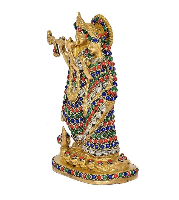 Brass Radha Krishna Murti Statue Idol Brass Statue for Home Decor, (Height .8.5 Inch) Study Setting