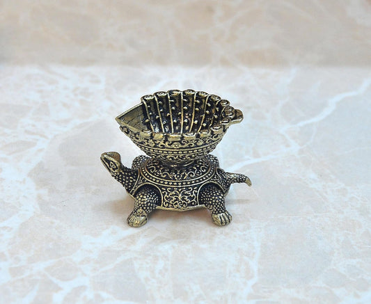 Superfine Brass Tortoise with Oil Lamp Diya (Height: 3 CM)