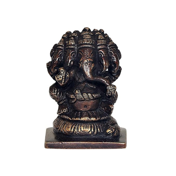 Brass Panchmukhi Ganesha Idol Staue Murti, Height : 7 cm Study Setting