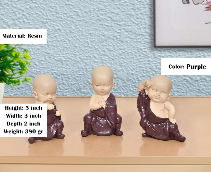 Resin Little Kungfu Buddha Monk Sculpture (Height 5 Inch) (Purple)