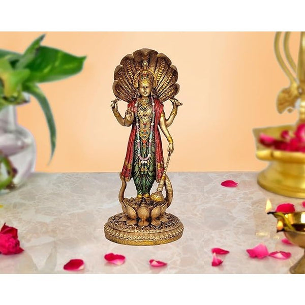 Resin Lord Vishnu Standing On Lotus (Height 12.5 Inch) Mandir Setting