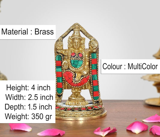 Brass Lord Tirupati Bala Ji Idol (Height :4 inch) (Multicolour)