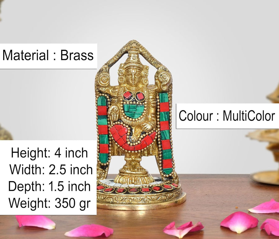 Brass Lord Tirupati Bala Ji Idol (Height :4 inch) (Multicolour) Craft Detail