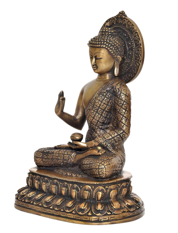 Brass Dhyan Mudra Buddha Statue - Handcrafted Spiritual Decor for Home and Office Decor - Meditating Buddha Idol (Height 11 Inch) Study Setting