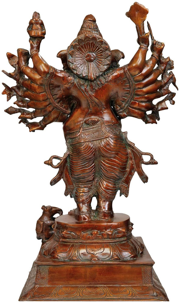 Brass Shodashbhuja Ganesha Statue (Sixteen-Armed Form) (Height:23.5 Inches) Entryway Setting