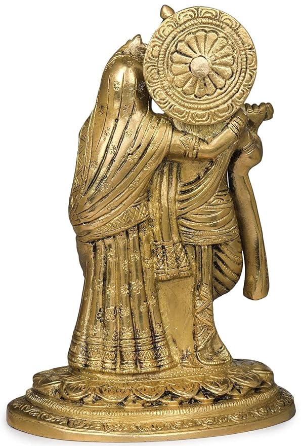Brass Radha Krishna Idol (Height: 7.2 Inches) Study Setting