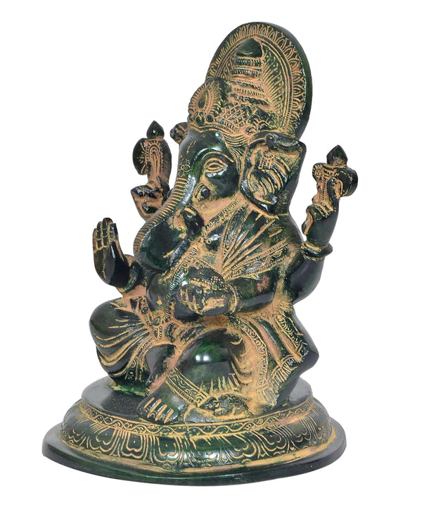 Handcrafted Brass Lord Ganesha Statue Ideal for Pooja Room (Height: 9 Inches) Study Setting