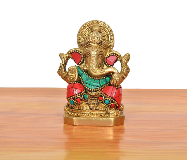 Brass Ganpati Bappa Murti (Height 3 Inch) Study Setting