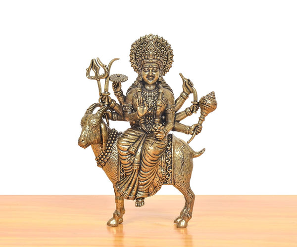 Superfine Brass Meldi MATA Idol Seated on Goat (Height:5 Inch) Entryway Setting