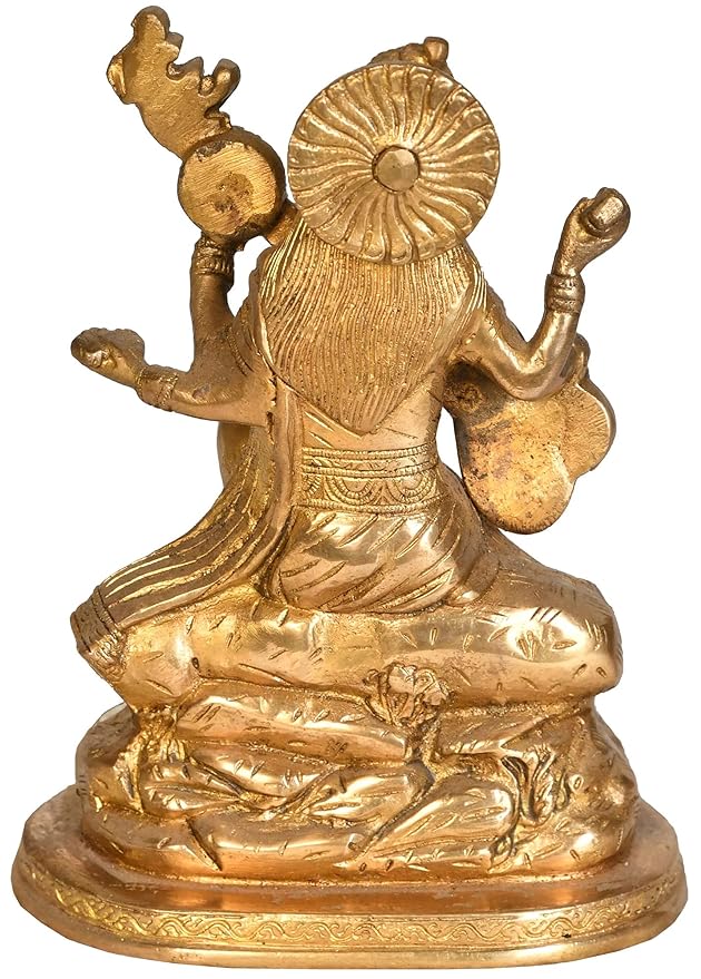 Brass Saraswati Maa Statue (Height: 7.5 Inch)