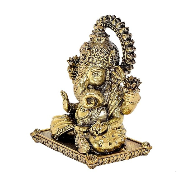 Fine Brass Ganesha Brass Statue Idol for Home Decor Office Mandir | Height : 4 inch Study Setting