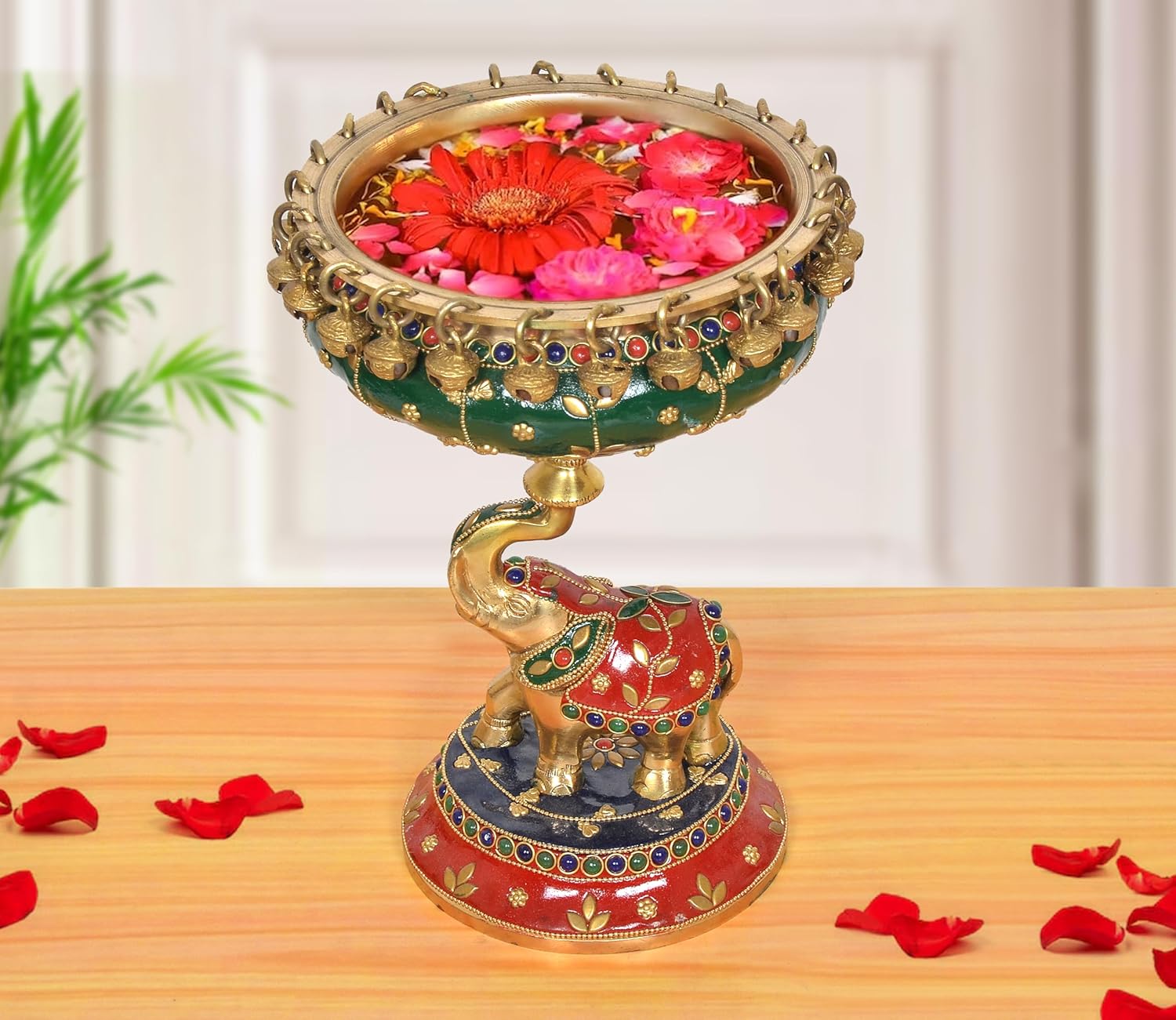 AONA Brass Elephant with Urli Idol with Ghungroo