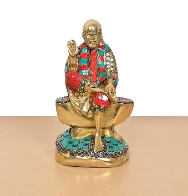 Brass Shirdi Sai Baba Statue (Height: 8.5 Inch) Study Setting