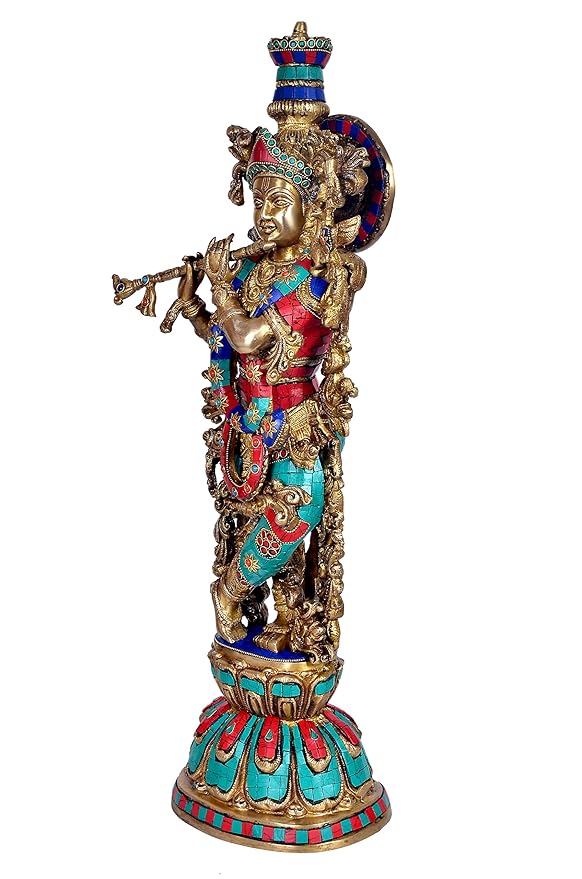 Brass Radha Krishna Sculpture (Height 26 Inches) Study Setting