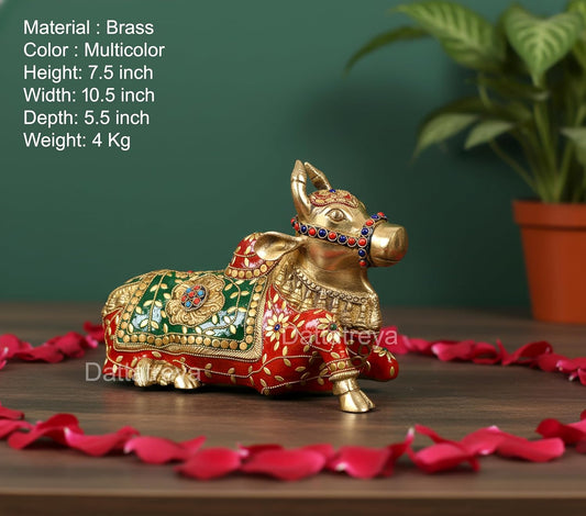 Brass Shiva Seated Nandi Statue (Height: 7.5 Inches)