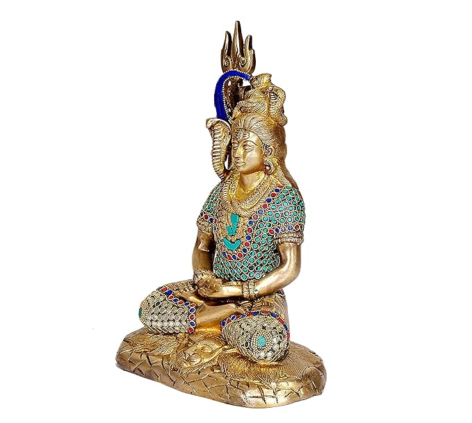 Brass Large Shiva Statue Malakal Shiv in Lotus Meditating Pose Height: 10 Inch Home Decor Craft Detail