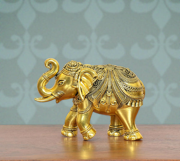 Superfine Brass Elephant Decorate for Your Home Decor golden (Height: 3 Inch) Mandir Setting