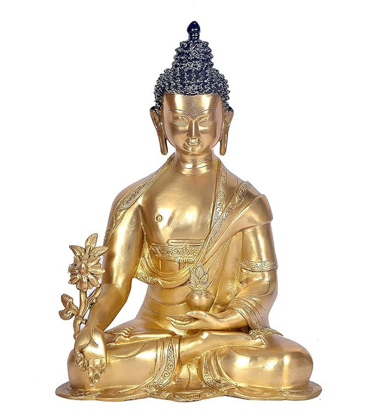 Brass Buddha Statue Meditation pose (Height: 15 Inches)