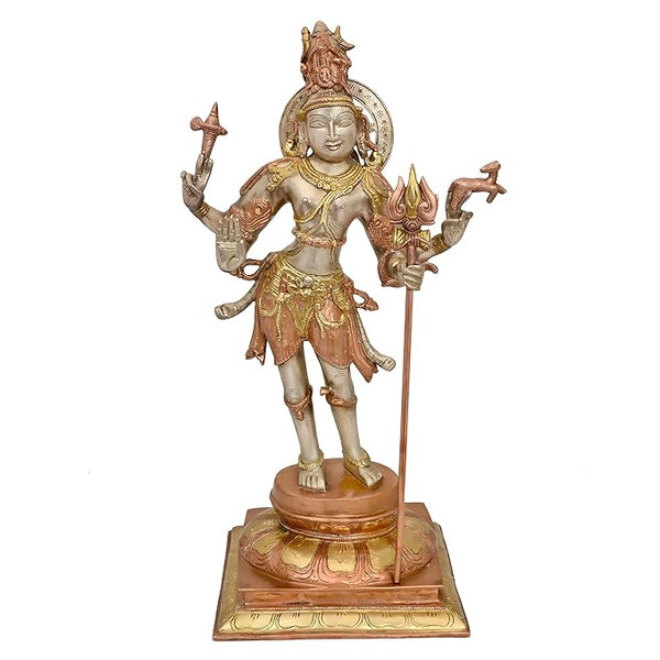 Standing Shiva, Wielding His Trident - Brass Statue Mandir Setting