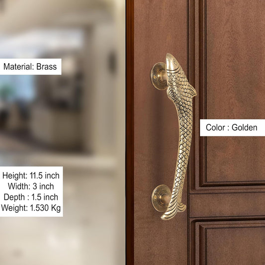 Brass Fish Door Handle Pair (Pack of 2) (Height : 11.5 inch)