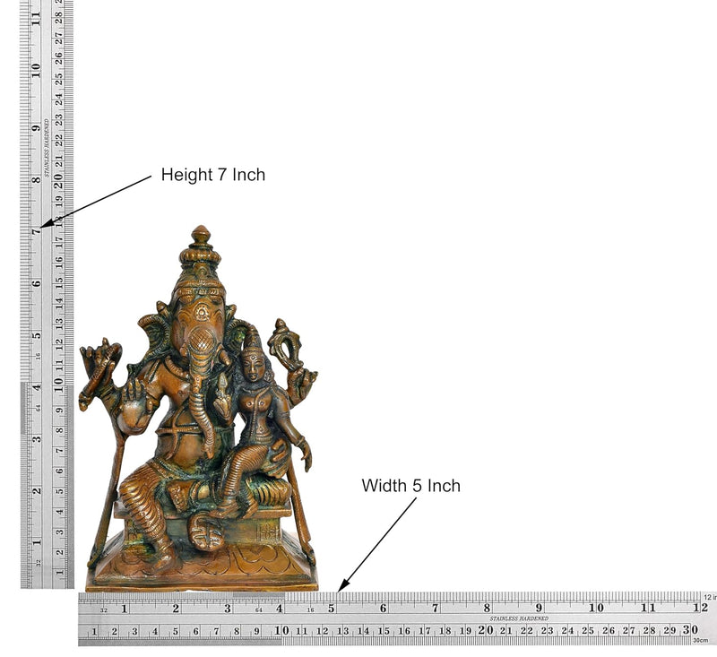 Brass Ganesha with Siddhi Idol - Hindu Deity Statue for Home Temple (Height : 7 inch)
