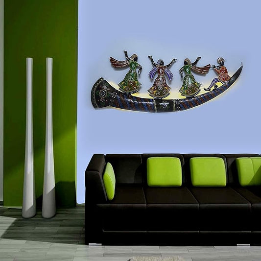 Iron Wall hanging showing Marwari Dance on Trumpet (Height: 21 Inches)