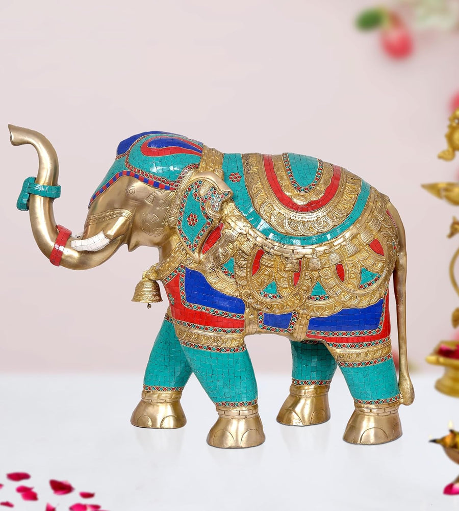 Brass Elephant Figurine - Decorative Statue for Home Decor, Feng Shui, and Good Luck (Height 22 Inch) Craft Detail