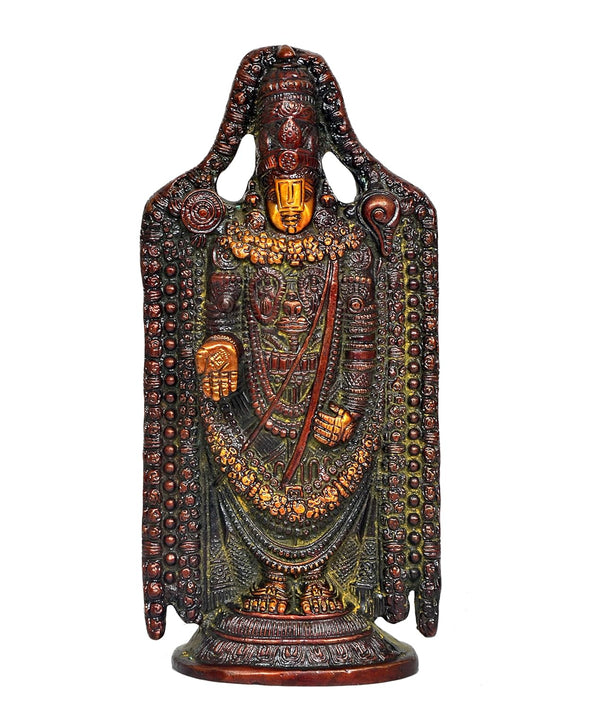 Brass Lord Tirupati Bala Ji Idol Statue Home Temple Office Figurine Showpiece Multicolour (Height 9.5 Inch) Study Setting
